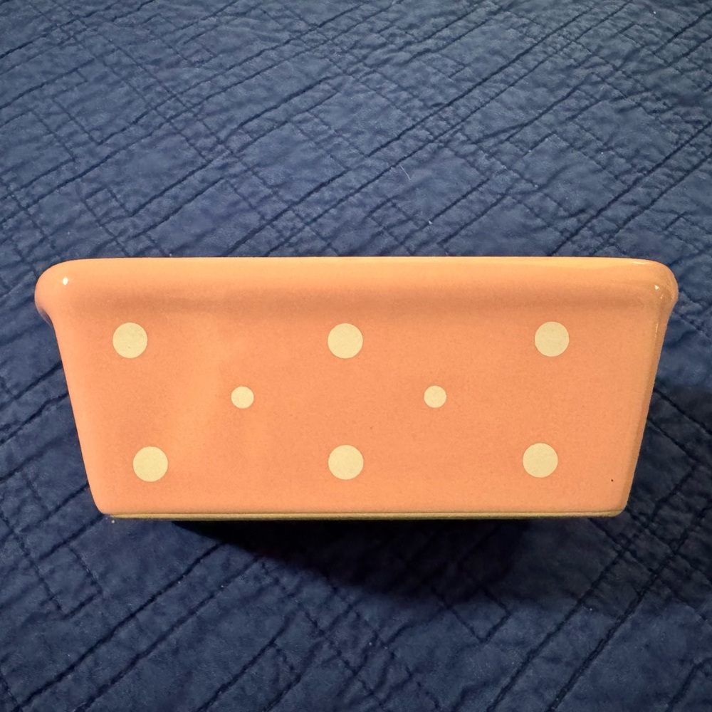5/$30 Temptations Pink Polka Dot Ceramic Loaf Pan